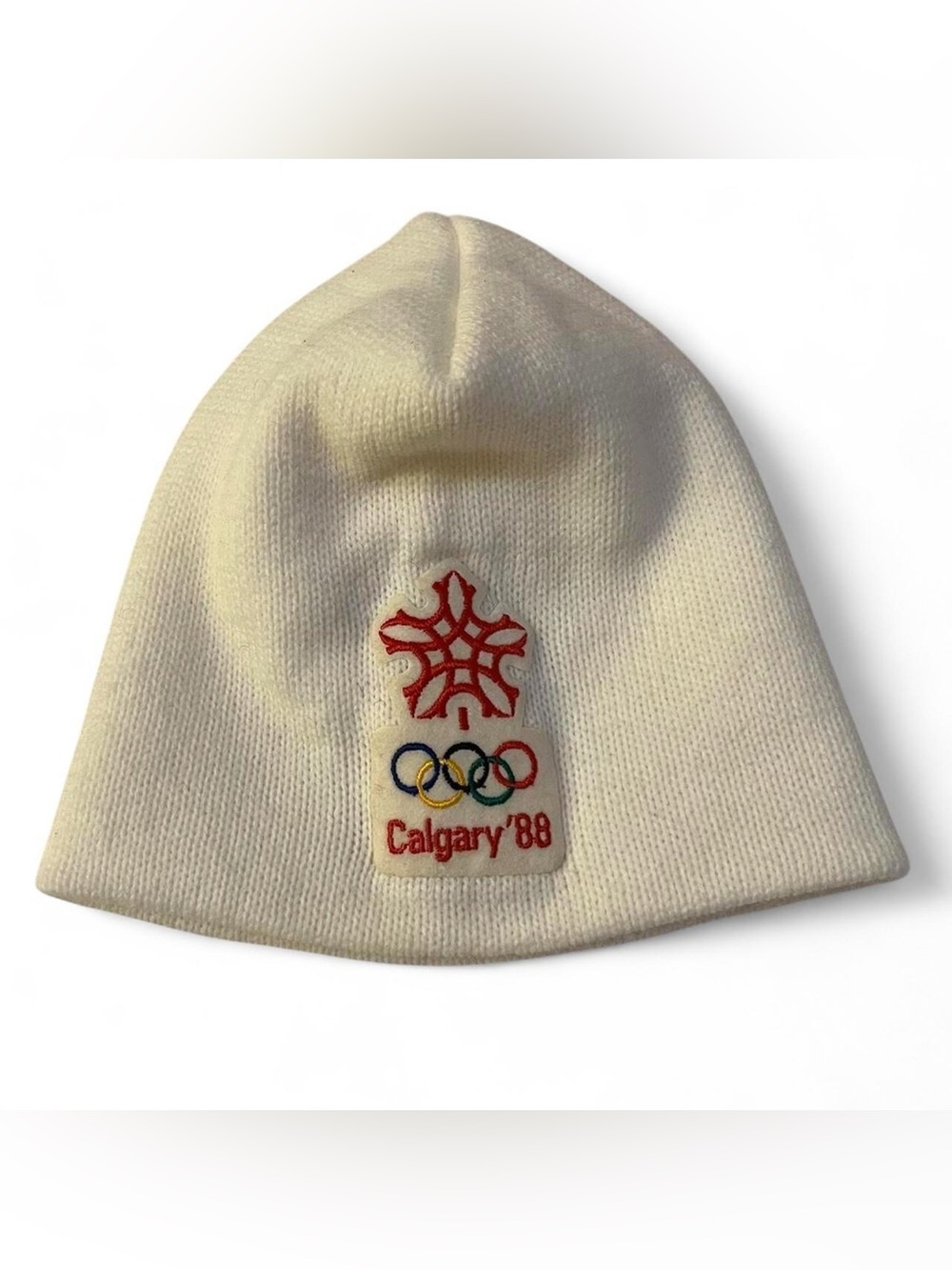 80s Vintage Olympics 1988 Calgary Olympic Games White Knit Toque Hat Unisex
